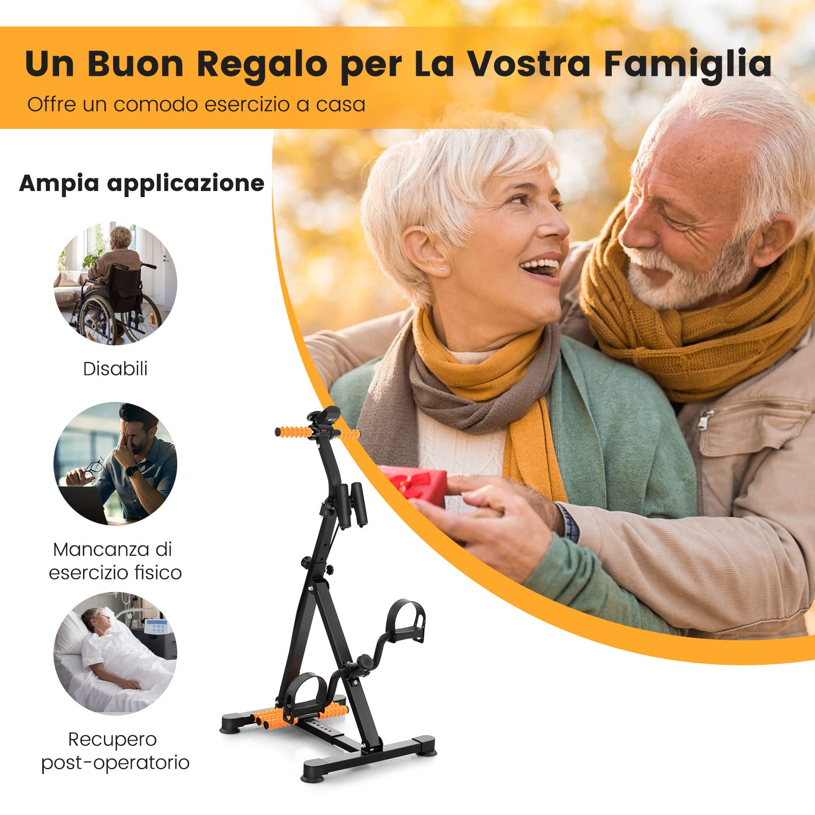 COSTWAY Cyclette a Pedali, Macchina per Fitness Mani, Braccia, Gambe e Ginocchia con Massaggio e Monitor LCD, Altezza e Lunghezza Regolabili