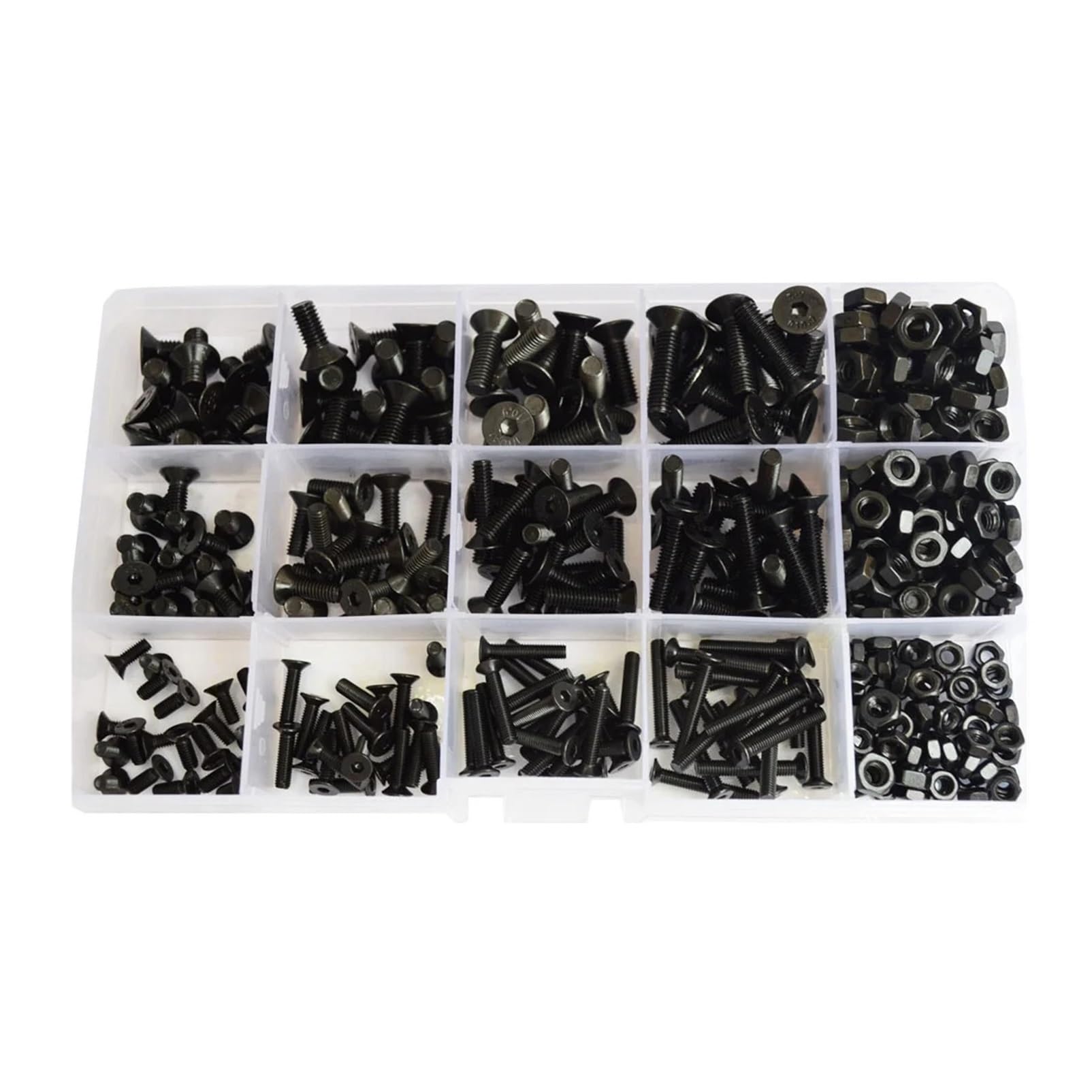 M2 M3 M4 M5 M6 DIN7991 Hex Socket Flat Head Screws, Nuts and Bolts Kit, Grade 10.9 Alloy Steel Black Countersunk Fasteners Assortment(M2M3M4)