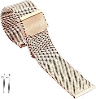 Watch Bands, Adjustable Stainless Steel Mesh Watch Bands,12-24mm Replacement Stainless Steel Metal Mesh Strap, Replacement Stainless Steel Metal Mesh Band for Men Women (Color : Rose Gold, Size : 19