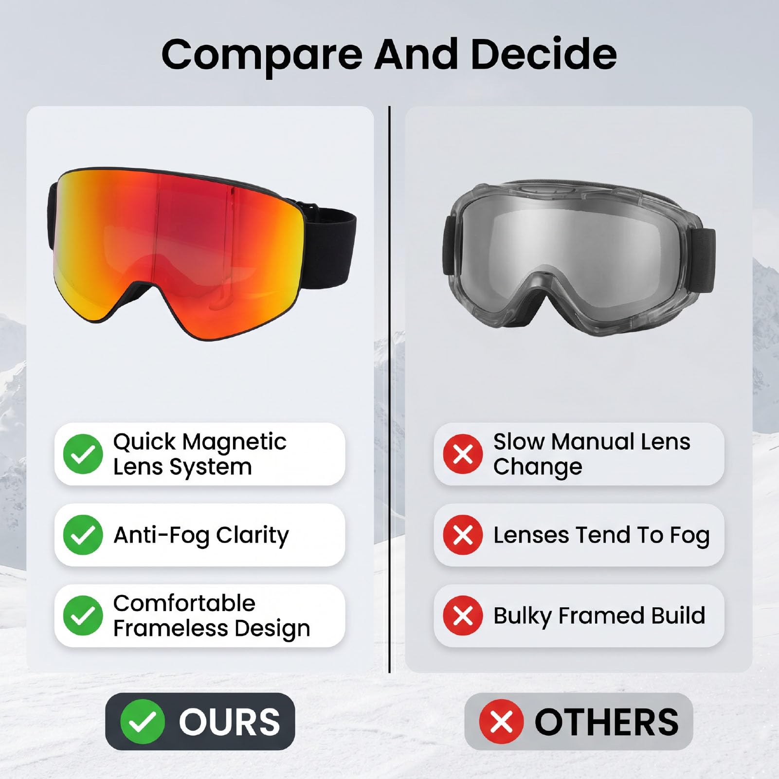 Gafas de esquí UV400 para Hombres y Mujeres, Lentes Magnéticas Antivaho para Actividades de Snowboard y Ciclismo, Ligeras, Unisex
