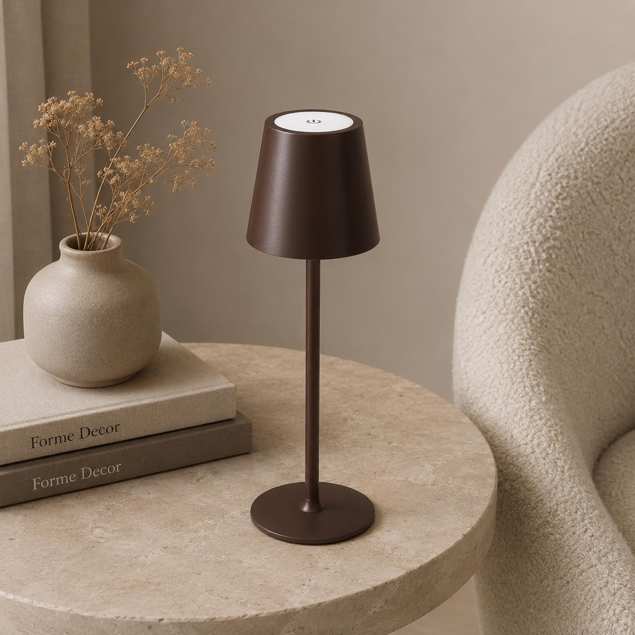 Vesta - Wireless Table Lamp | Touch Control Dimmable | 3 Colour Temperatures(Warm, Natural, Cool) | 10-12 Hrs Battery | Bedroom Living Room Dining Restaurant Cafe | Matte Finish | Coffee-image-19