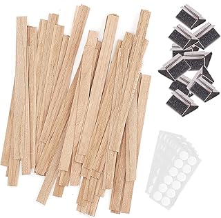 Wooden Candle Wicks, 100 Pieces Natural Smokeless Candle Wicks with Iron Stand Glue Dot for DIY Candle Making Craft, 6" X ...