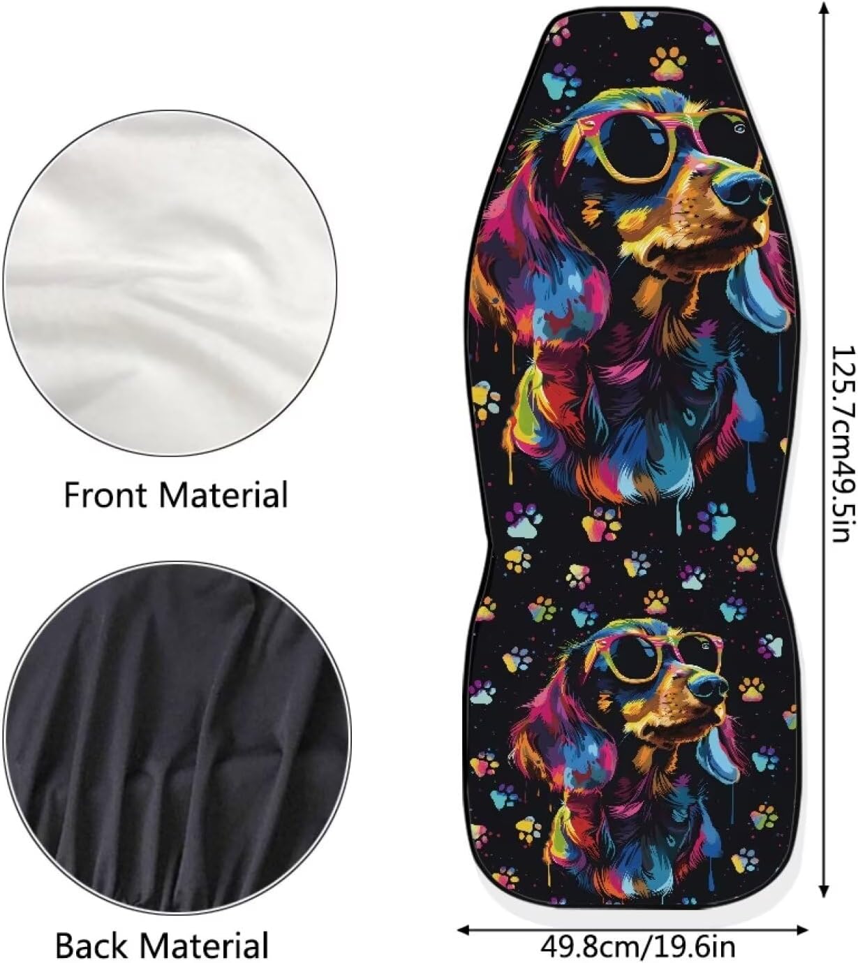 2 Piece Auto Seat Covers Car Seat Cover for Front Seat Colorful Dachshund Dog Paw Print Automotive Seat Covers Vehicle Seat Protector for Pet Lover Universal Fit Car Sedan Van Truck