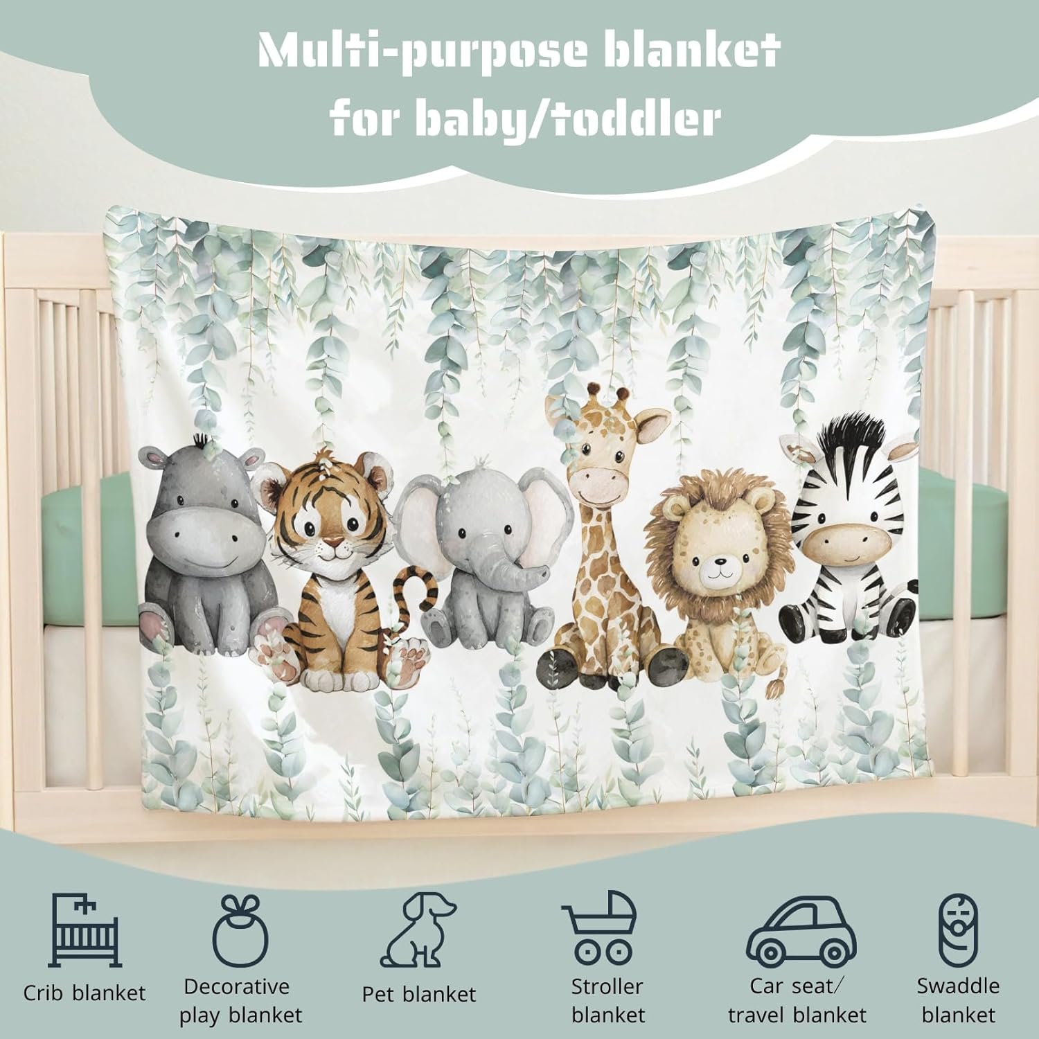 HawSkgFub Baby Toddler Boy Girl Safari Jungle Animals Blanket Gift, Nursery Elephant Giraffe Zebra Lion Flannel Fleece Swaddling Blankets, Soft Lightweight Newborn Baby Shower Kid Crib Bedding 40 x 50