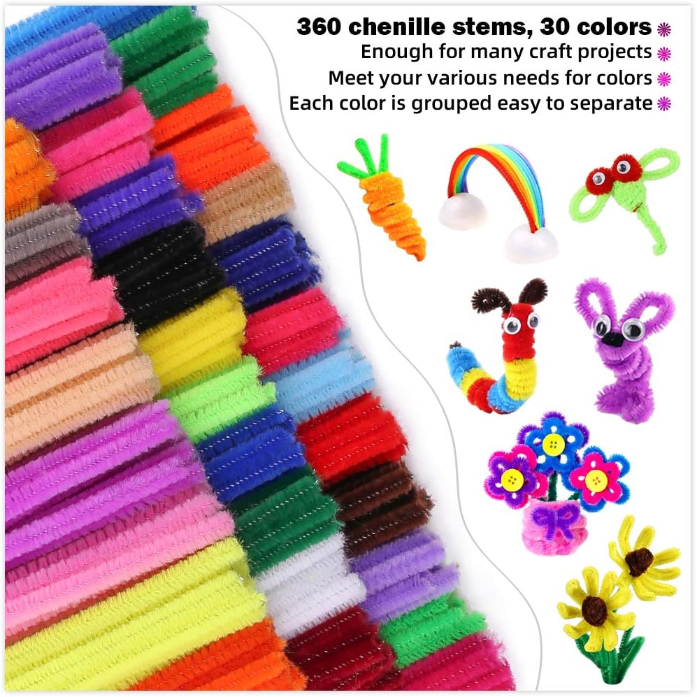 Pipe Cleaners Chenille Stems 1050 Pieces 30 Assorted Colors for Craft Arts Creative DIY Projects Decorations, 6mm x 12inch Fuzzy Colored Chenille Stem Sticks Set Craft Supplies for Kids and Adults : Arts, Crafts & Sewing