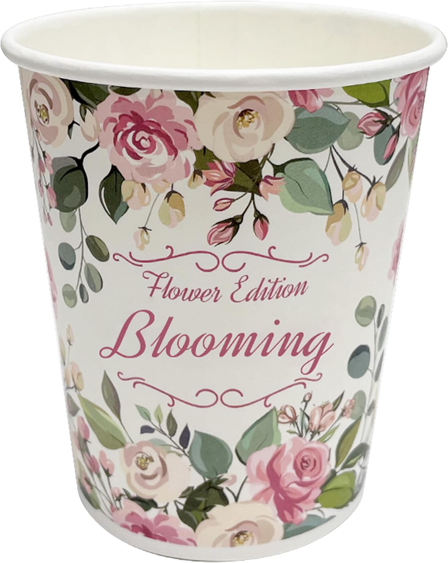 Blooming Rose Paper Cups for Hot Cold Drinks, Disposable Drinking Tea Coffee Cups for Party Supplies (50, 10 oz)