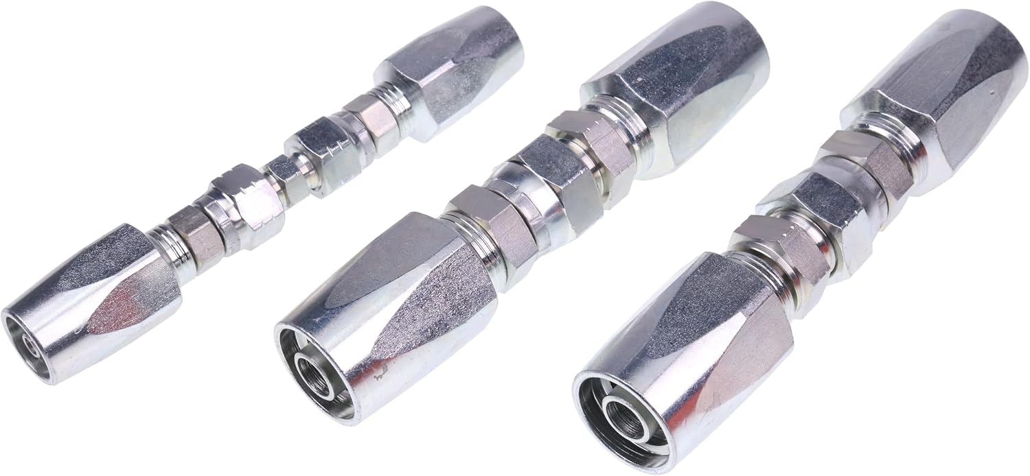 Zinc-Plated Hydraulic Hose Field Repair Kit 1/4 3/8 1/2 Inner Diameter Reusable 16718-08-08R2 26718D-08-08R2 Compatible with Parker