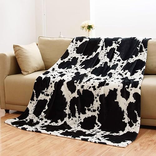 Miniatura 2 de Vessia Manta con estampado de vaca para sofá, cama, sofá, 10.58 ozm, acogedora manta con patrón de vaca blanca y negra para niños, adultos, mujeres,