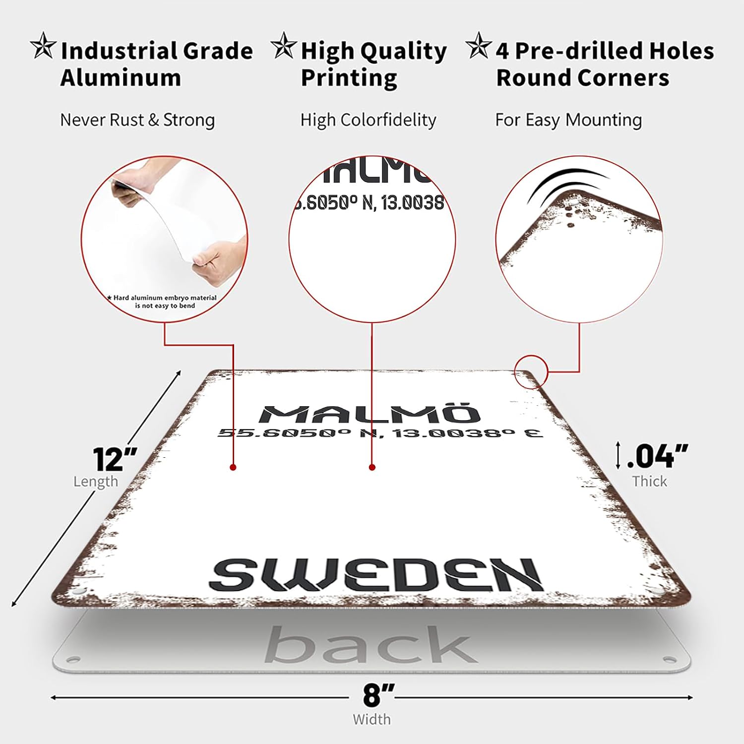 Vintage Metal Sign Malm? Sweden Typography Tin Signs For Man Cave, Garage, Living Roome, Cafe And Pub Wall Decor 8 X 12 Inch Funny Sign image 2