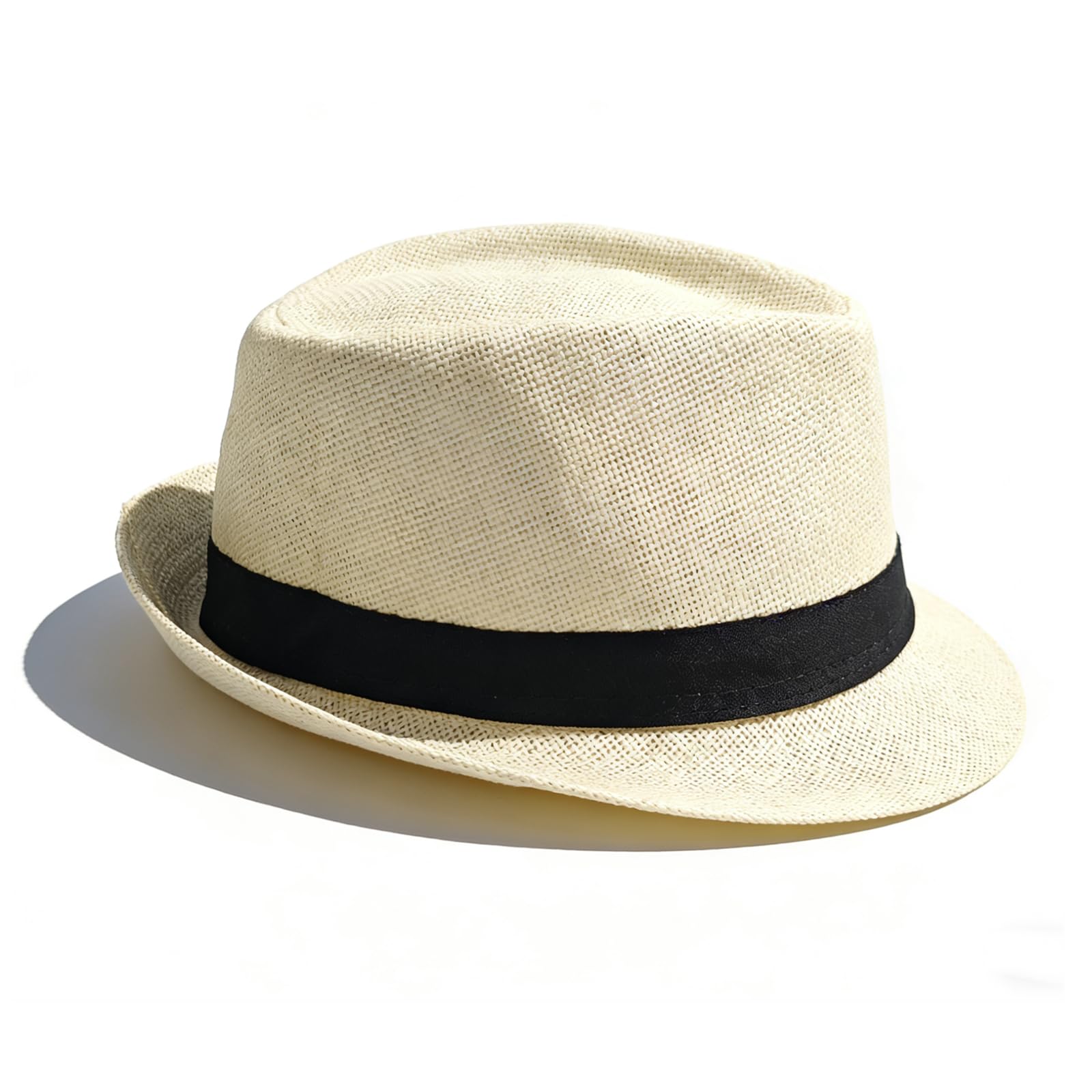 Straw Fedora Hat for Men Summer Short Brim Panama Hat Beach Casual