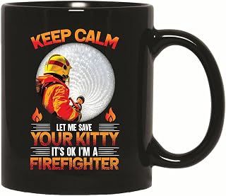 Firefighter Fireman Cat Gift for Firefighters or Cat Lovers 11oz 15oz Black Coffee Mug