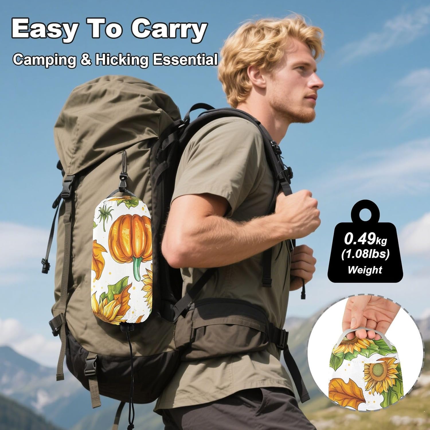 ALAZA Sunflower Maple Leaf Pumpkin Camping Hammocks Single or 2 Person 500 lbs Portable Parachute Travel Hammock w/Tree Straps for Hiking Backpacking Indoor Outdoor