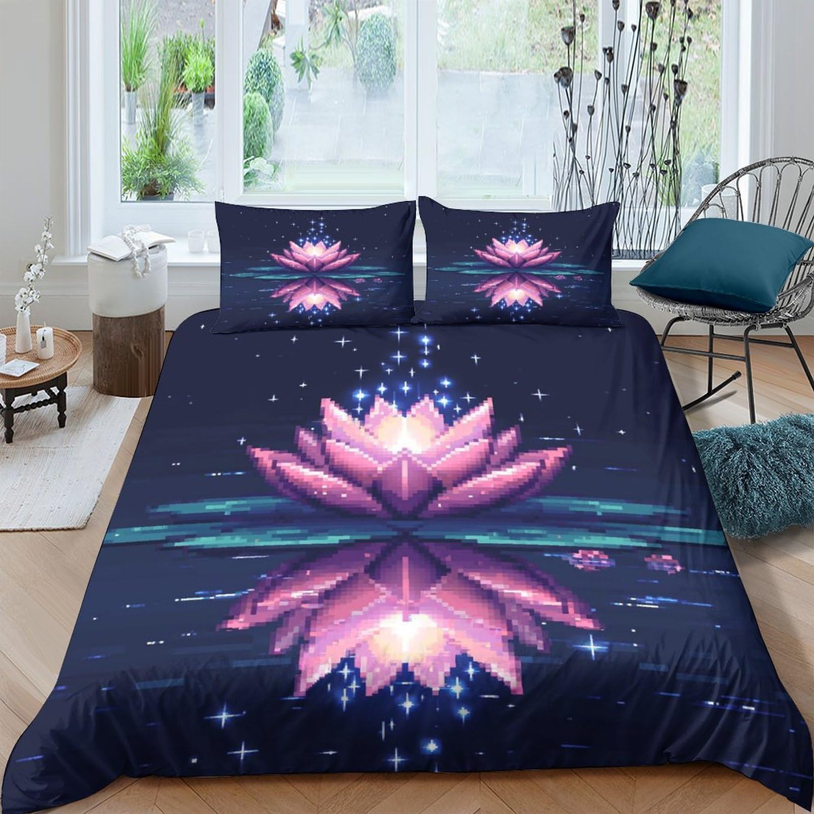 Parure de lit lotus 200x200 avec housse de couette 3 pièces microfibre ultra douce et respirante