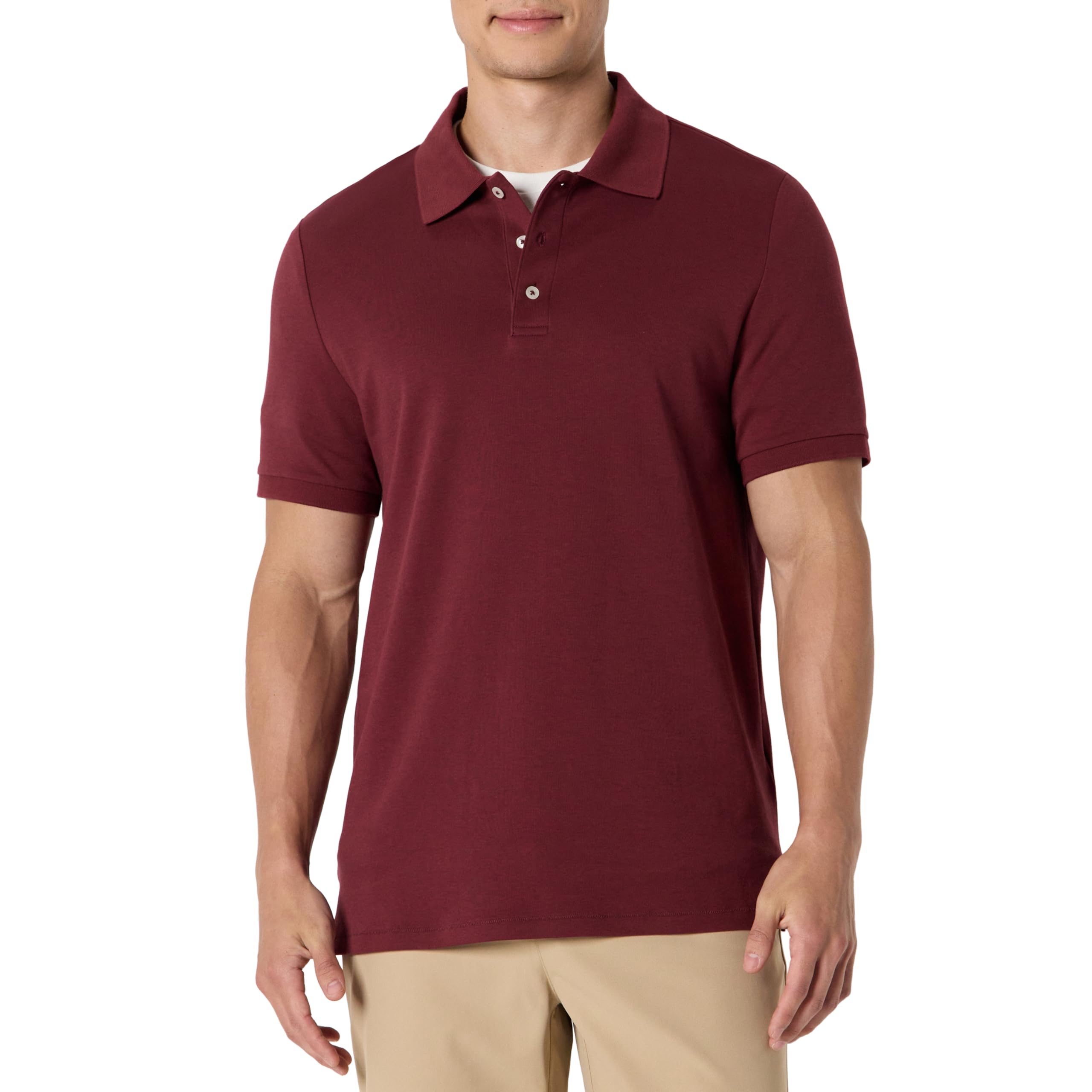 Amazon Essentials Men's Regular Fit Interlock Polo Shirt, Rich Burgundy, XS