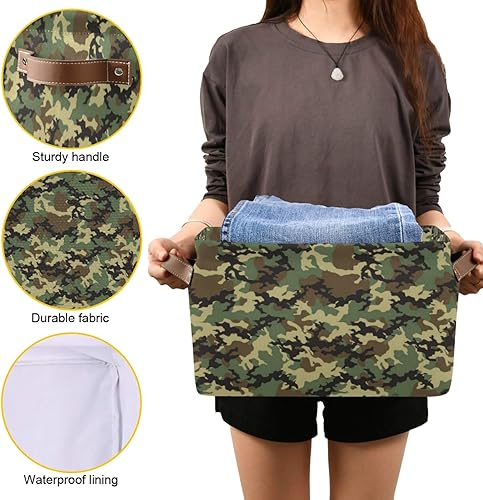 Miniatura 30 de AUUXVA Cesta de almacenamiento de camuflaje militar, caja de almacenamiento de lona duradera plegable para juguetes, cesta organizadora con asas