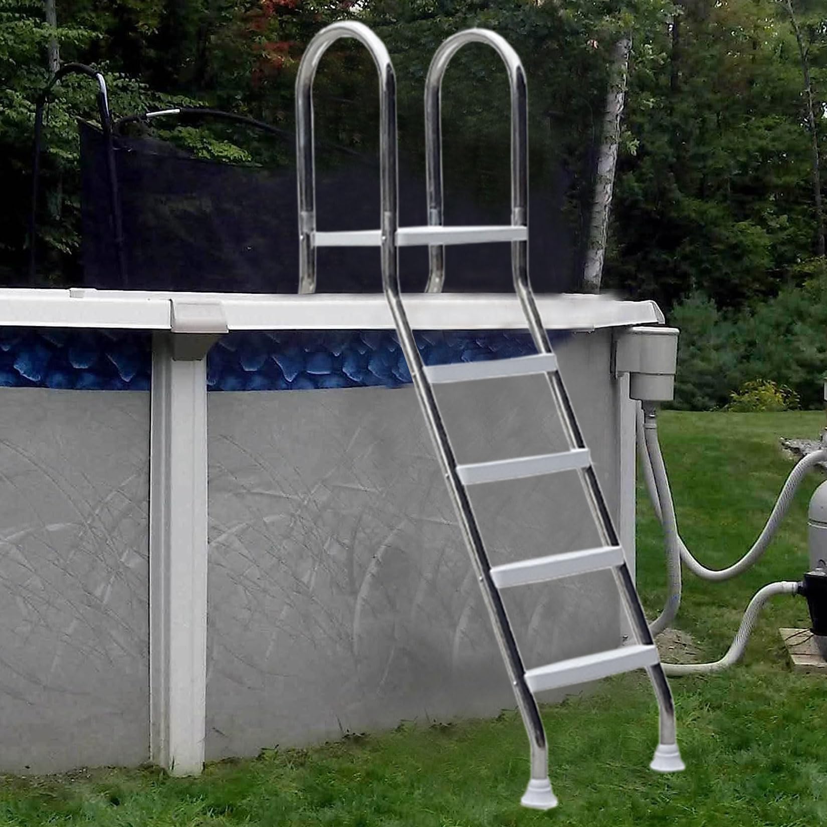 Échelle de Piscine Hors Sol à 4 marches et système d'entrée/Sortie en Acier Inoxydable 304 de 132 cm de Haut avec rampes pour piscines et spas Hors Sol. Marches antidérapantes Extra Larges.