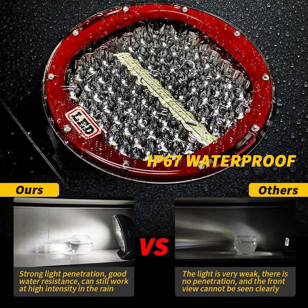 WINBANG 9 inch Round LED Off Road Lights,2Pcs 408W Off Road Driving Light Bar Tractor Fog Lights 12V 24V Waterproof LED Work Lights for Truck Pickup SUV ATV Tractor Boat Vehicles,Red