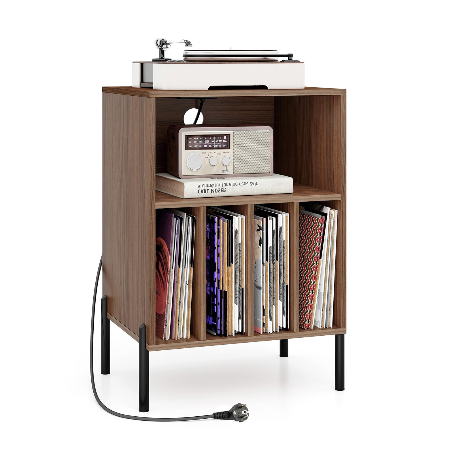 KOMFOTTEU Meuble Platine Rangement Station Charge Support Disque Noyer - Les Beatles, Paul McCartney, John Lennon, RIngo Starr, George Harrison KOMFOTTEU Meuble Platine Rangement Station Charge Support Disque Noyer
