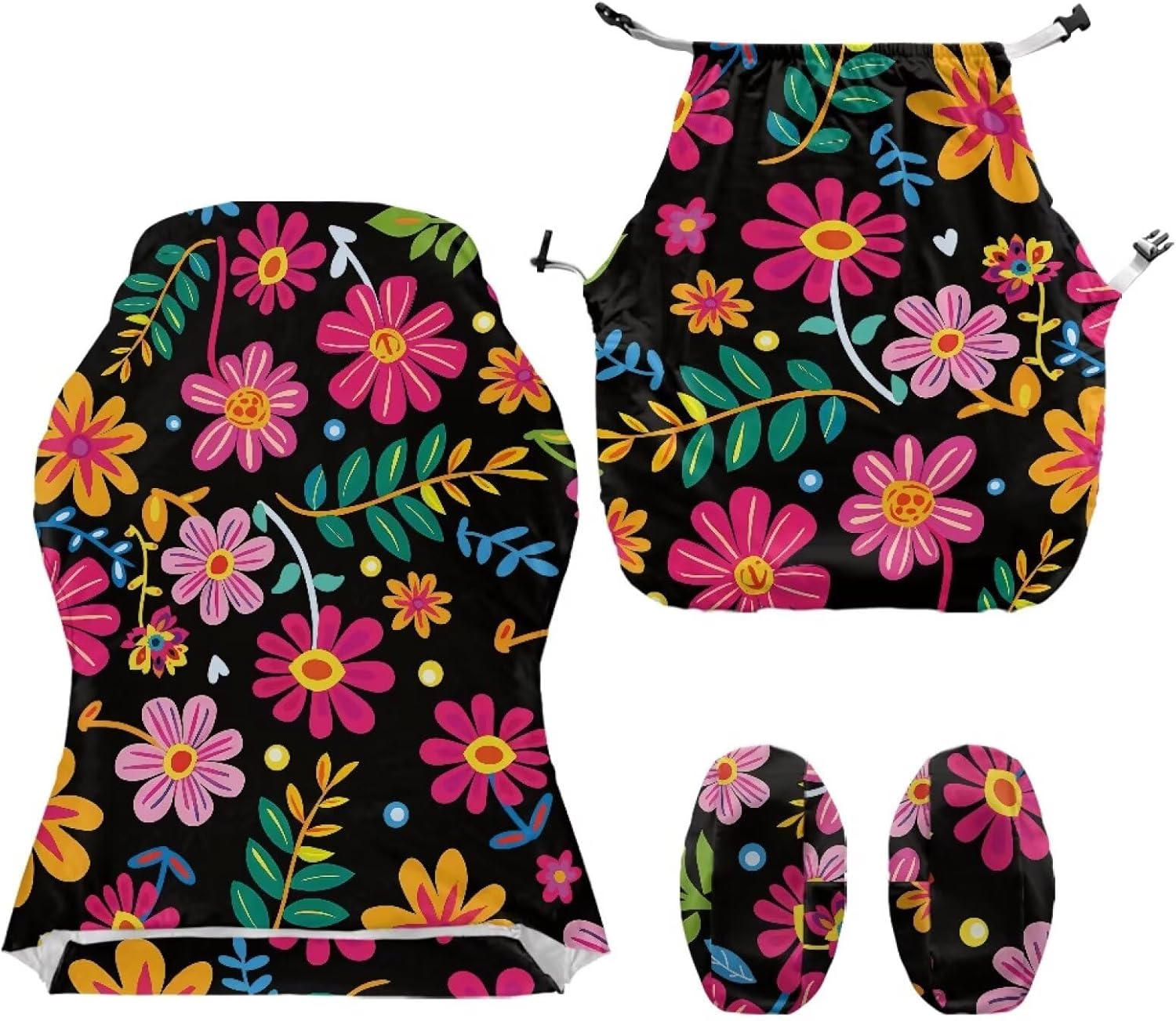 Tropical Flower Gaming Chair Cover 4-Piece Set, Universal Stretch Fit for Reclining Racing Chairs, Breathable Fabric Protector for Vibrant Home Office, Game Room, or Summer Decor