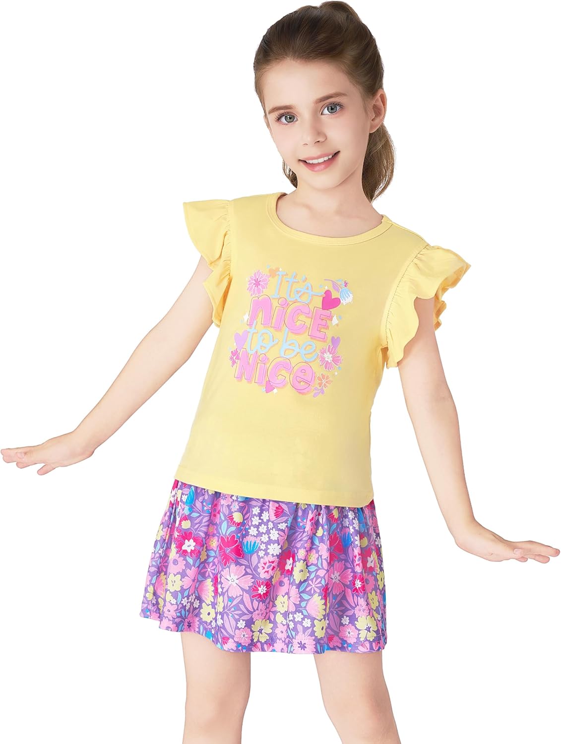 Toddler Girls 2-Piece Skirt Set - Ruffled Top & Ditsy Floral Print Skort Outfits for Little Girls Size 2T-8 - Image 4