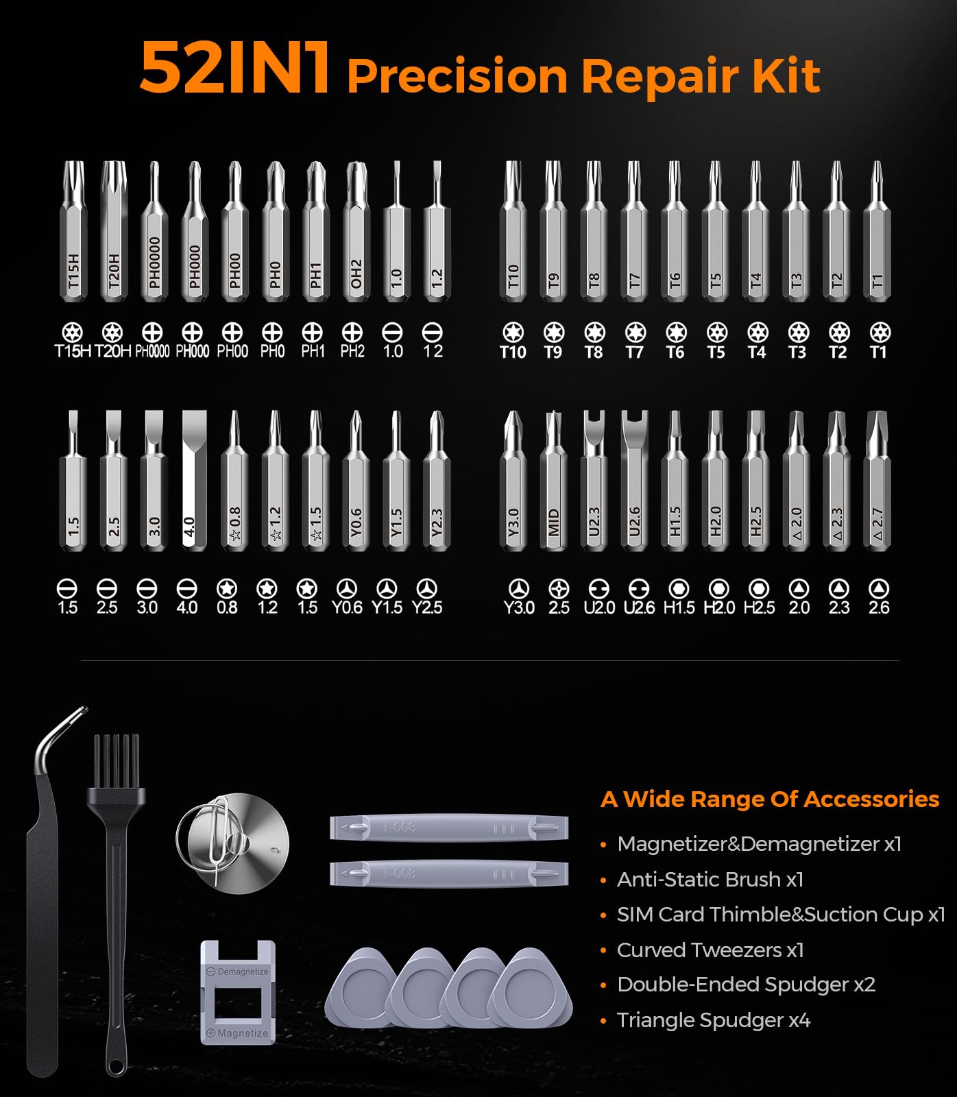 Wesdut Juego de destornilladores de precisión 52 en 1, [súper duradero], kit de reparación pequeño, accesorios de PC, kit de limpieza PS5, juegos de herramientas para hombres, compatible con MacBook