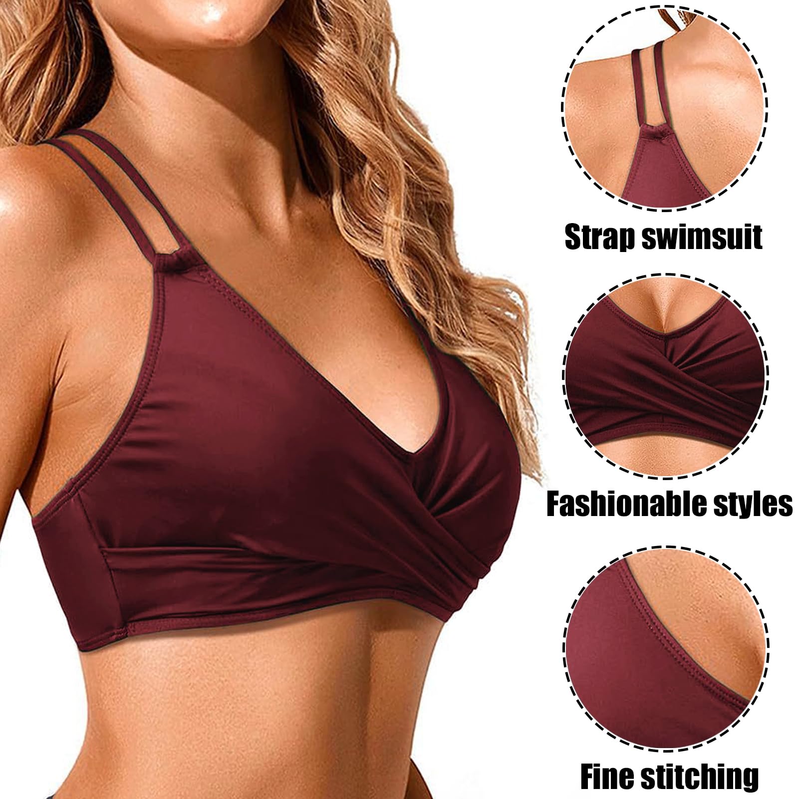 Rayson Haut de Maillot de Bain Femme Push up Simple Rembourré Top Bikini à Lacets Souples Couleur Unie