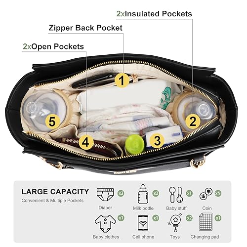 Miniatura 9 de miss fong Bolsa de pañales Mochila para pañales de bebé, bolsa de pañales de cuero grande Mochila y bolsa cruzada