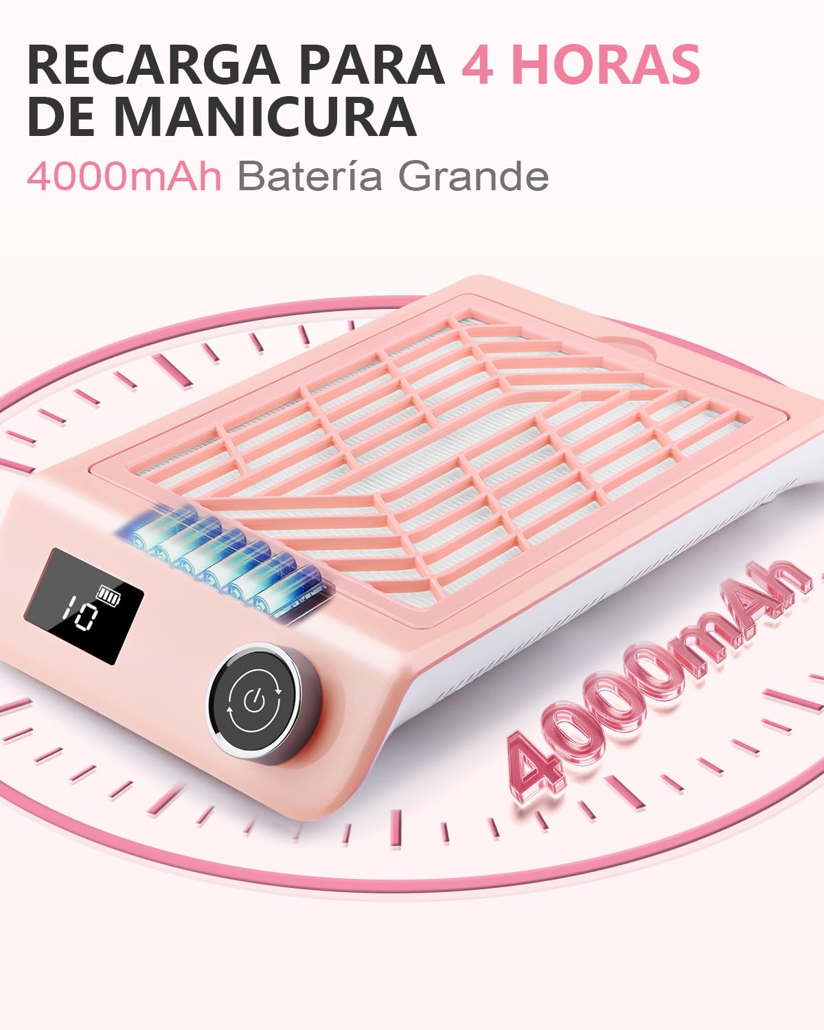 Aspiradora de Uñas Recargable, Aspirador para Uñas Profesional sin Cable, con Filtro Reutilizable y Cepillo, Colector de Polvo de Uñas, Extractor de Polvo para Uñas, Máquina de Succión con Ventilador