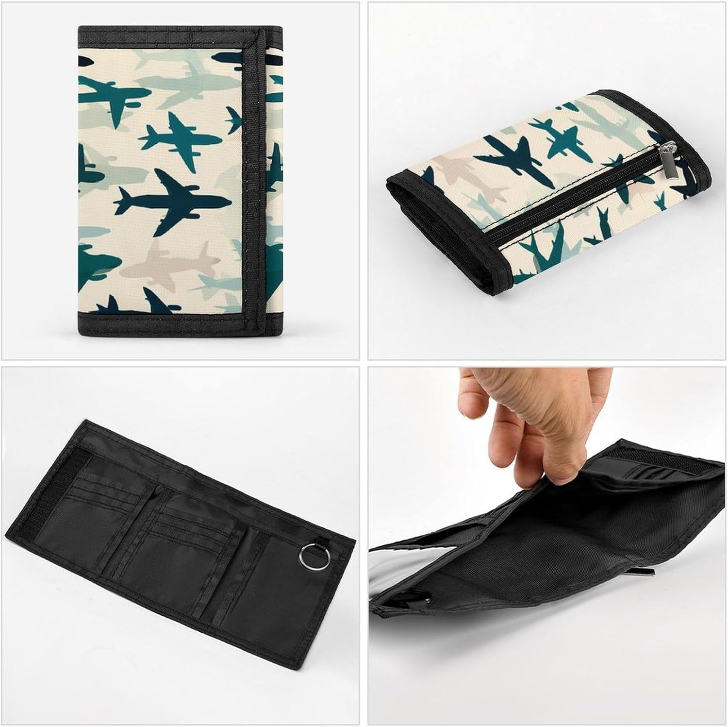 Airplane Jet Silhouette Trifold Slim Wallet Front Pocket With Money Clip And ID Credit Card Slots For Travel Work