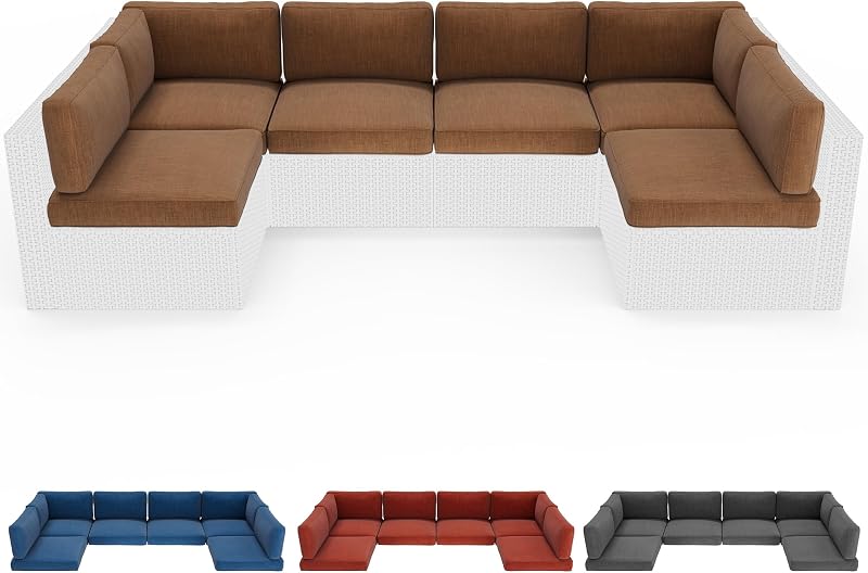 SUNCROWN Outdoor 14-Piece Replacement Cushions for Patio Furniture, Water-Resistant Cushion for 6-seat Patio Sectional Conversation Set, Liner&Cover, Dark Brown