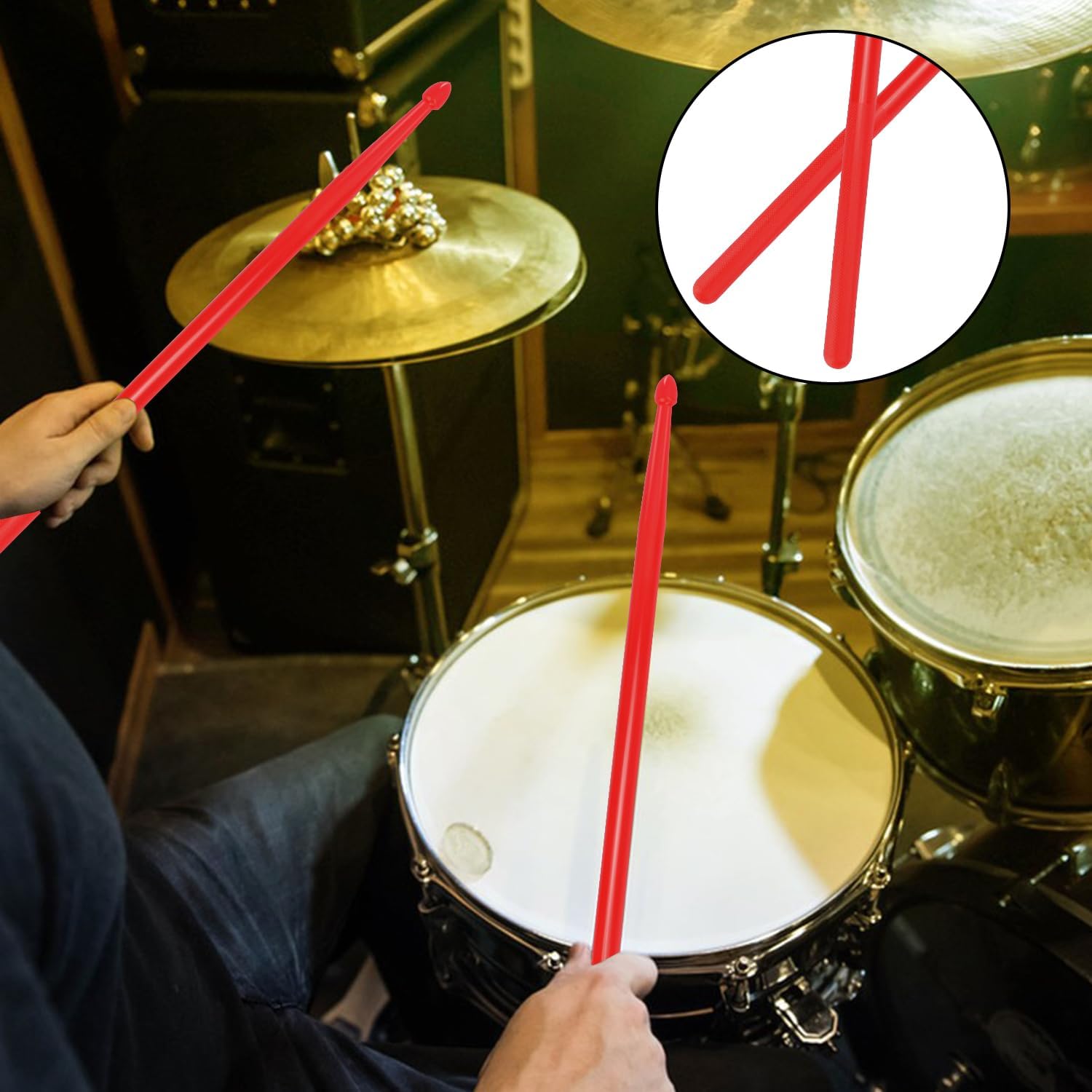 12 pairs Drumsticks, High-Quality 5A Drum Sticks, Non-slip Drumsticks Perfect for Practice, Performance and Relaxation, Available in Vibrant Assorted Red by KUKLIPJIM