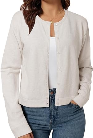 ZANZEA Cropped Cardigan Sweaters for Women Color Block Lightweight Bolero Shrug Button Down Long Sleeve Tops Fall Outfits