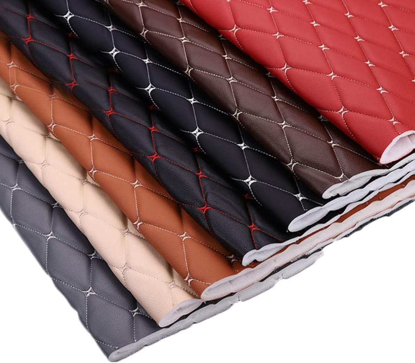 Diamond Faux Leather Vinyl Quilted Foam Fabric with 1/4" Thick Foam Backing for Upholstery Car Headliner Headboards Furniture DIY Projects,60" x 39.37" (Blue)