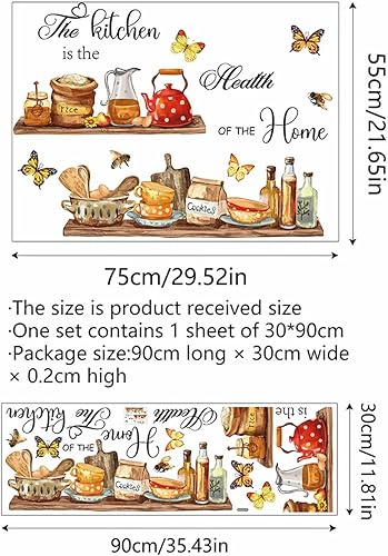 Miniatura 4 de Adhesivos de pared para estante de utensilios de cocina, sacinora The Kitchen is the Heart of Home, calcomanía de pared de abeja de mariposa, vinilo
