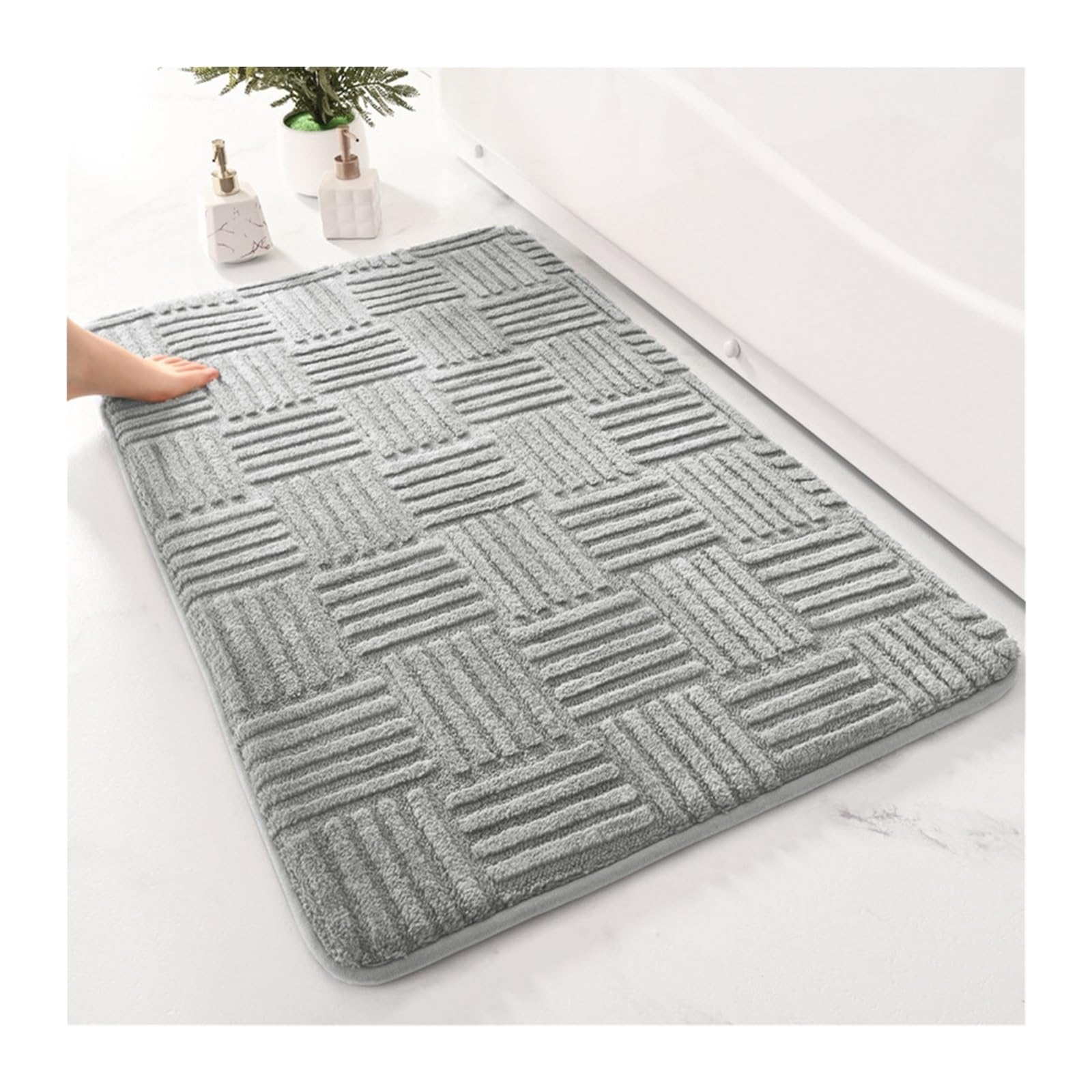 Tappetino da bagno spesso assorbente a righe morbido in tinta unita tappeto da bagno in velluto di cotone antiscivolo tappetino da ingresso per camera da letto e bagno grigio chiaro 40 x 60 cm