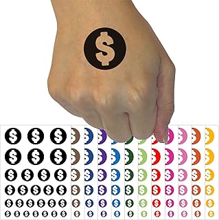 Dollar Sign Money in Circle Temporary Tattoo Water Resistant Fake Body Art Set Collection - White (One Sheet)