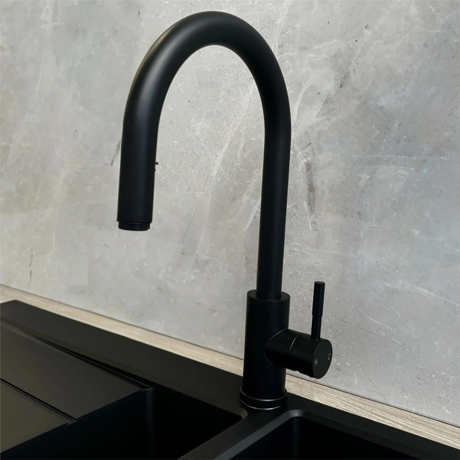 LE11MB Grifo Cocina Negro Mate Extraíble Monomando Caño Alto