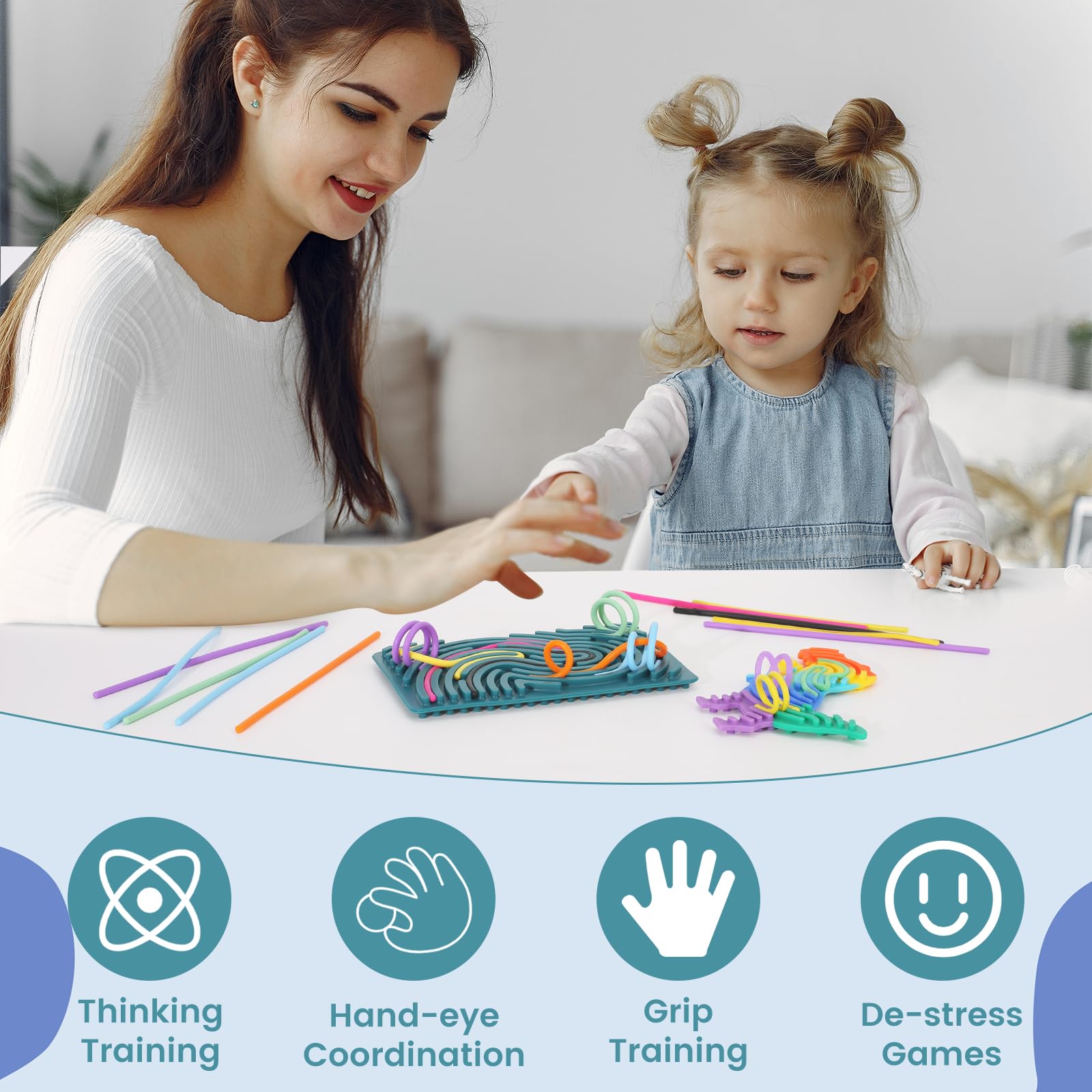 2 sztuki zabawek sensorycznych, silikonowa dwustronna zabawka autystyczna, sensory play z 31 silikonowymi sznurkami, zabawki sensoryczne z torbą podróżną, dla dzieci do redukcji stresu