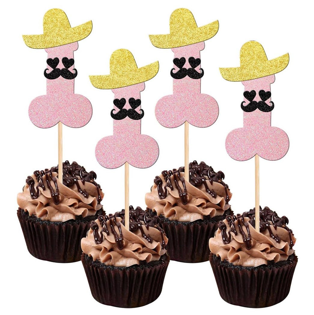 12 Pcs Prank Bachelorette Party Cake Cupcake Topper Decoration Gender Glitter Pick for Hen Bridal Shower Engagement Supplier Favor Game Tool Decor Set H18