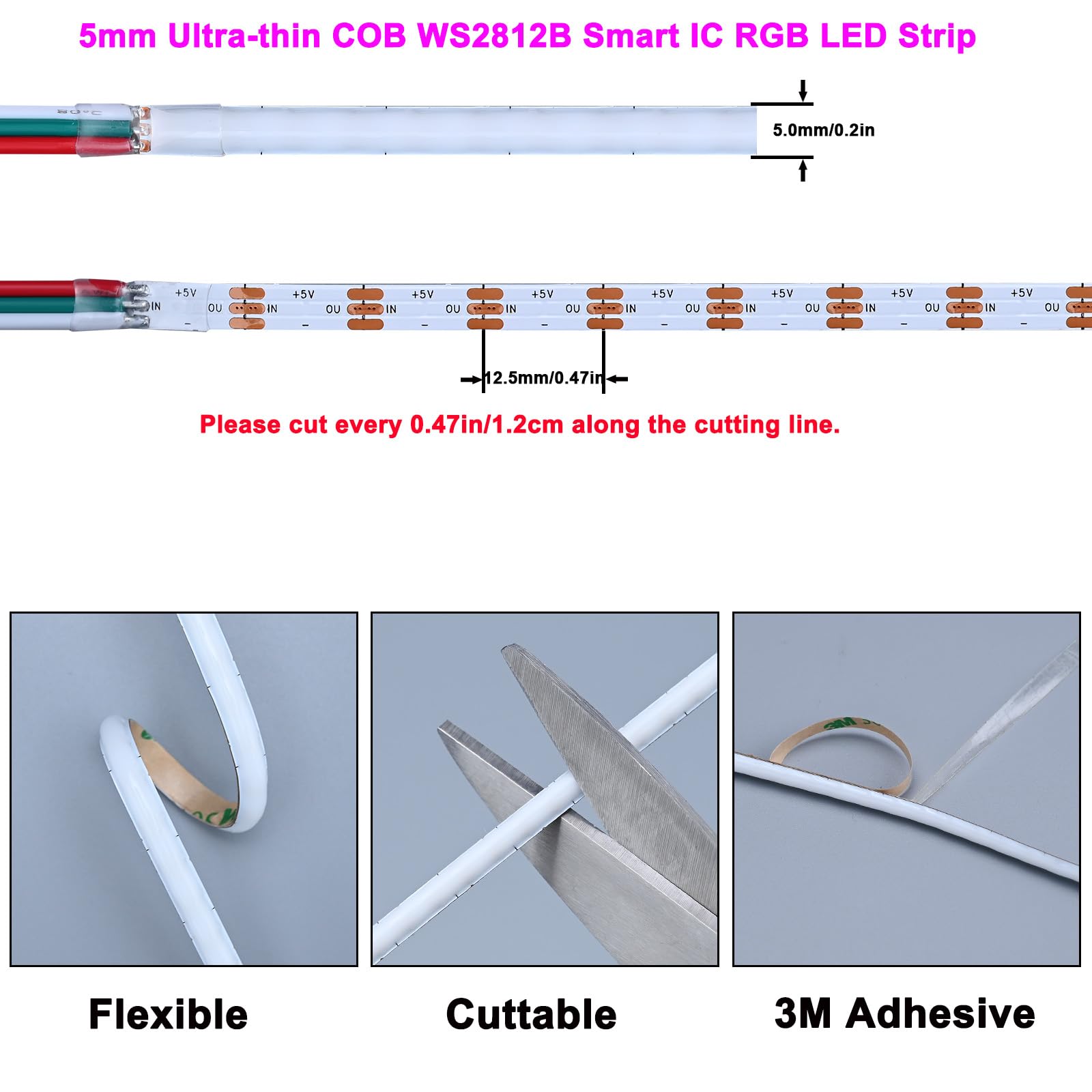 Jual WS2812b Led strip RGB Pixel 5V lebar 5mm eceran per 50cm - Led strip 5mm | Indonesia