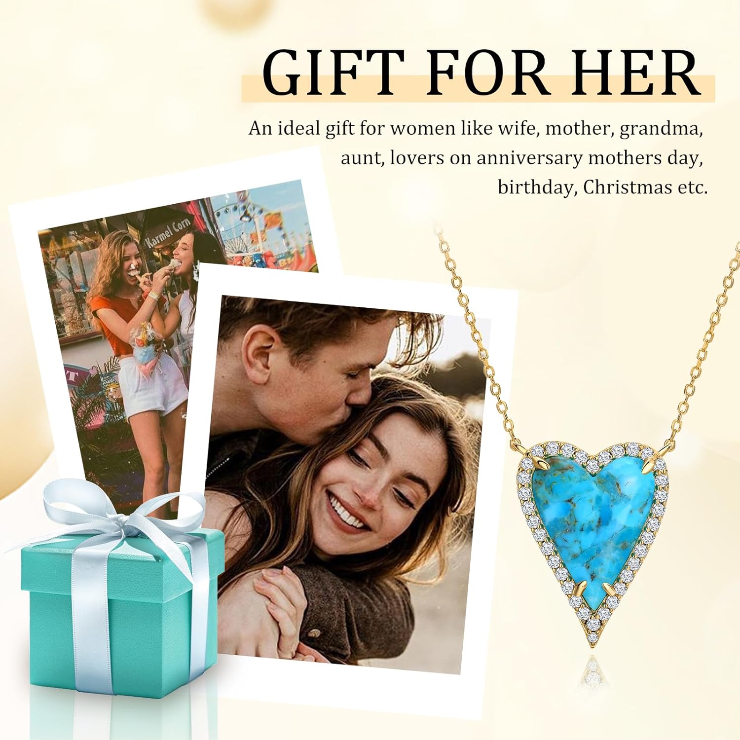 AIBAO 6-18 Cttw Genuine Turquoise/Red Coral/Lapis Lazuli/Malachite Halo Pendant for Women 925 Sterling Silver Paperclip Chain Necklace Western Jewelry - Image 4