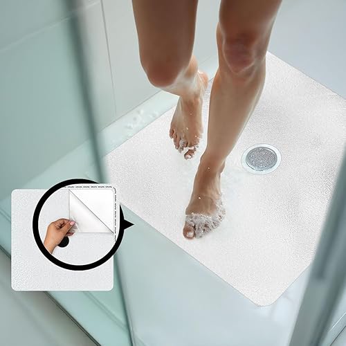 Miniatura 2 de SAFETMAT - Alfombrilla antideslizante patentada de 24 x 24 pulgadas para ducha con corte de drenaje y sin ventosas  Adhesivo antideslizante para