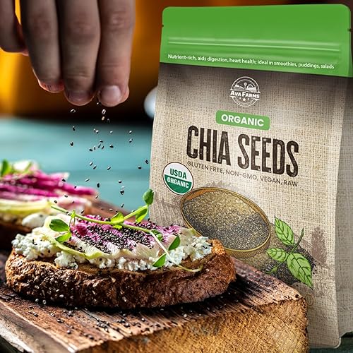 Miniatura 7 de AVA FARMS Semillas de chía orgánicas, 8 onzas, sin gluten, sin OMG, Kosher, aptas para dieta cetogénica, semillas veganas para pudín de chía,