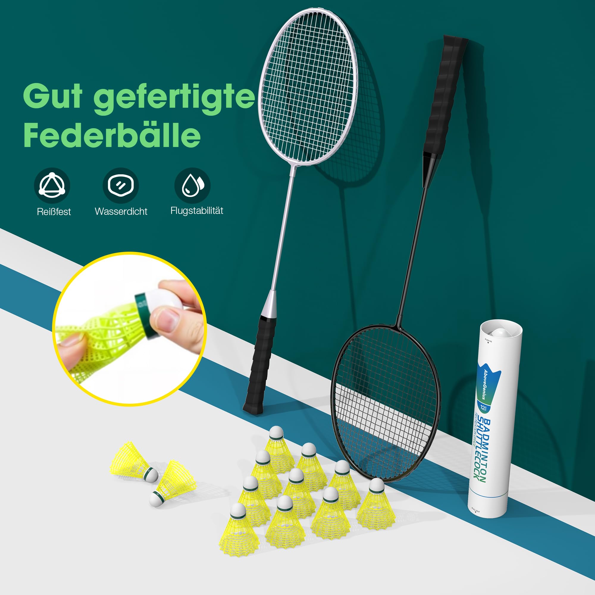 AboveGenius Badmintonschläger-Set, leichtes und langlebiges Badminton-Set (enthält 6/12 Schläger, 6/12 Vögel), Outdoor-Hinterhof- und Schulspiele für Erwachsene, Teenager, Familien und Anfänger