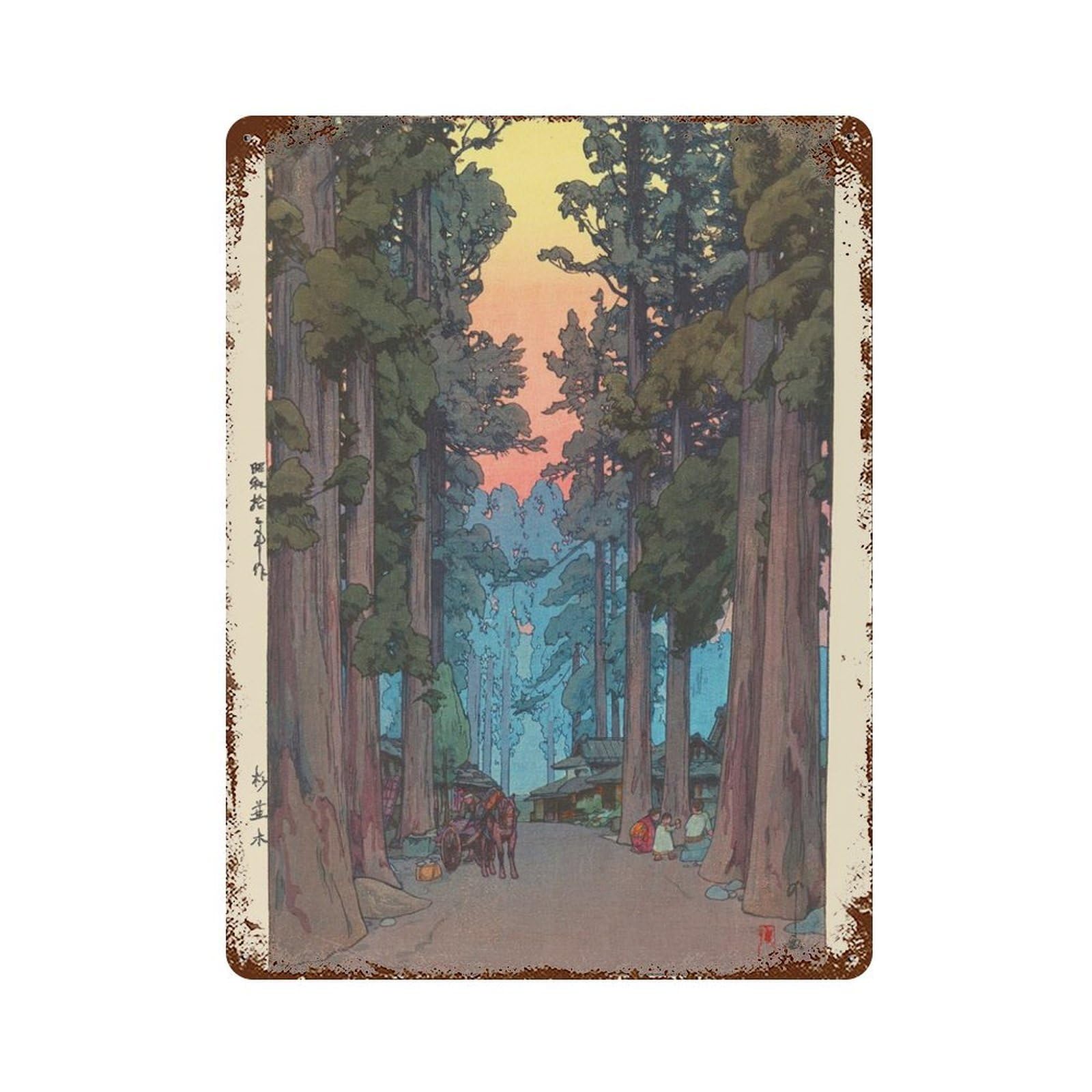 xiaoxiaoshen Japanese Forest Crytomeria Avenue by Yoshida Hiroshi Wall Decor Art Metal Tin Poster Modern Home Decor Art Home Bar Shop Decorations Vintage Sign 40x30cm