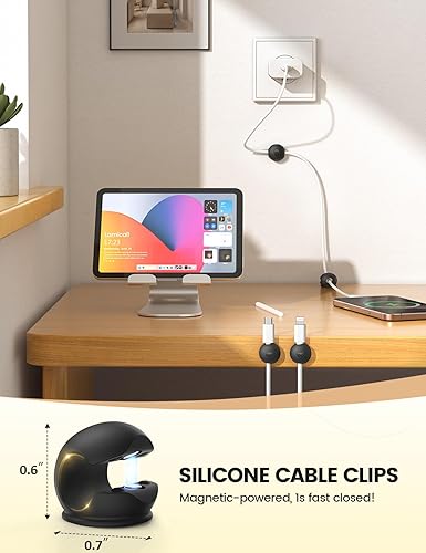 Miniatura 2 de Lamicall - Paquete de 8 clips magnéticos para organizar cables de carga de teléfono, soporte magnético fuerte para escritorio, mesita de noche,