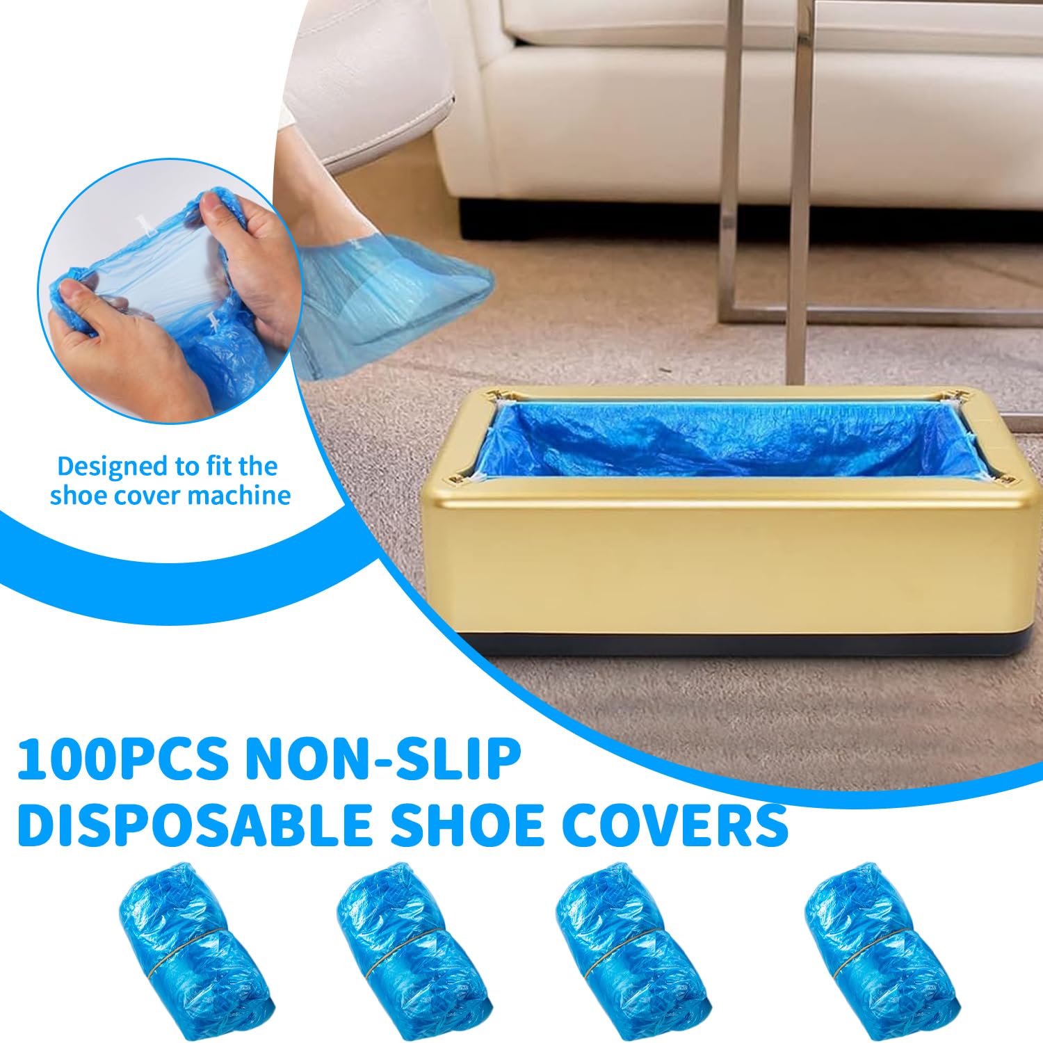 Distributore automatico portatile per copriscarpe monouso, 100 pezzi, per casa ufficio fabbrica (Oro)