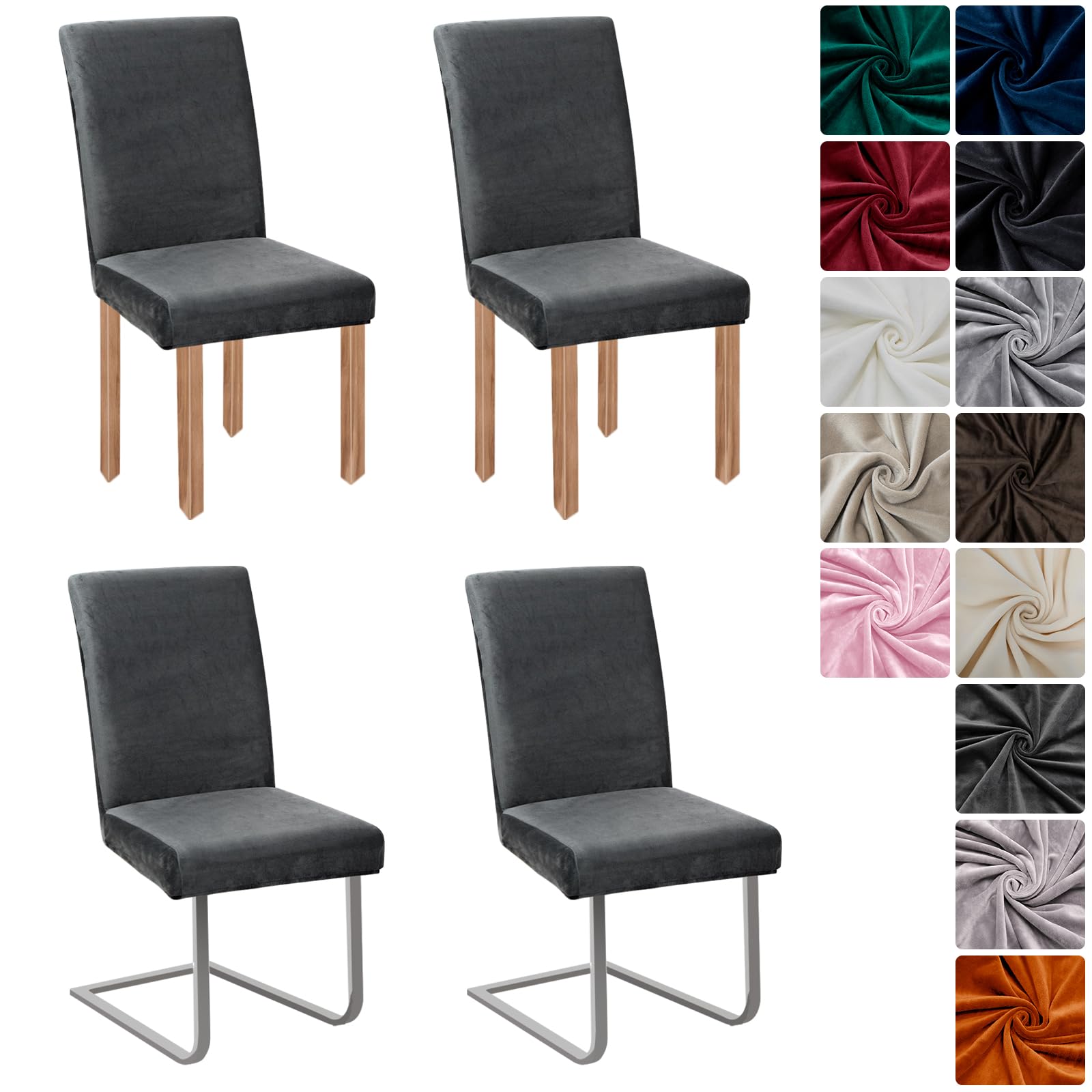 jabeick Stretch Samt Stuhlhussen Velvet/Velour Stuhlbezug Schwingstuhl Elastische Hussen Waschbarer Stühle Schutz für Küche