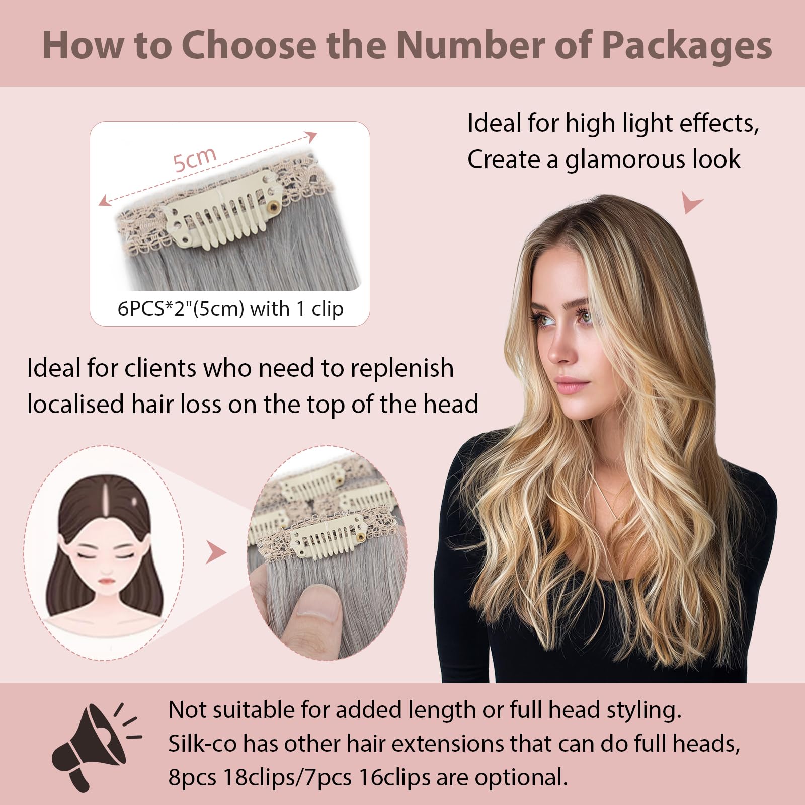 Silk-co Clip in Hair Extensions Real Human Hair Extension Double Weft With Lace Coverd Clip in Silky Straight 100% Natural Very Thin Highlight efffect for Women 6PCS 6Clip 12Inch #Sliver Grey 33g - Image 3