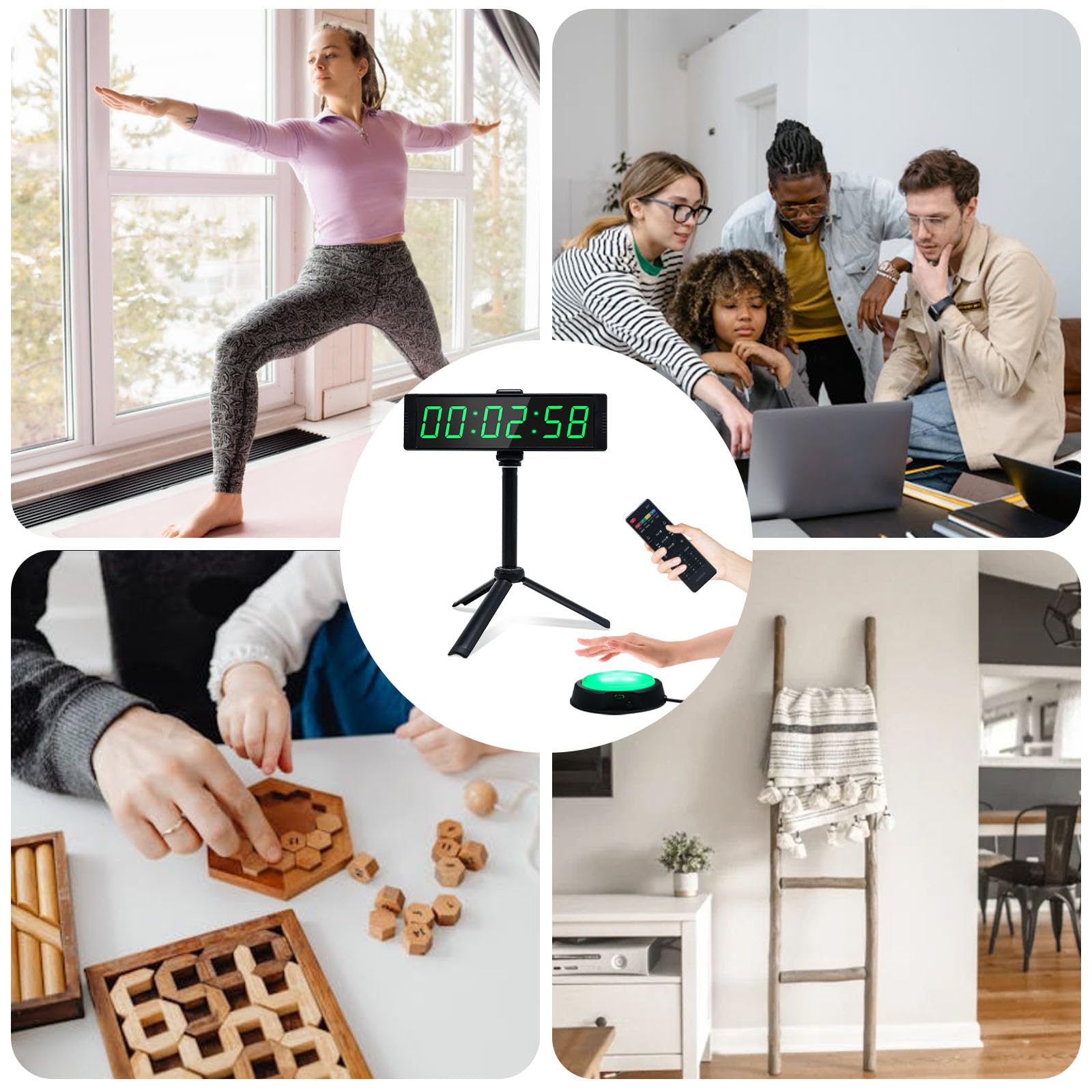 Timer per conto alla rovescia, con pulsante di avvio/arresto, cronometro digitale portatile con supporto, timer a intervallo, grande 12/24H, per allenamento, sport, casa, palestra